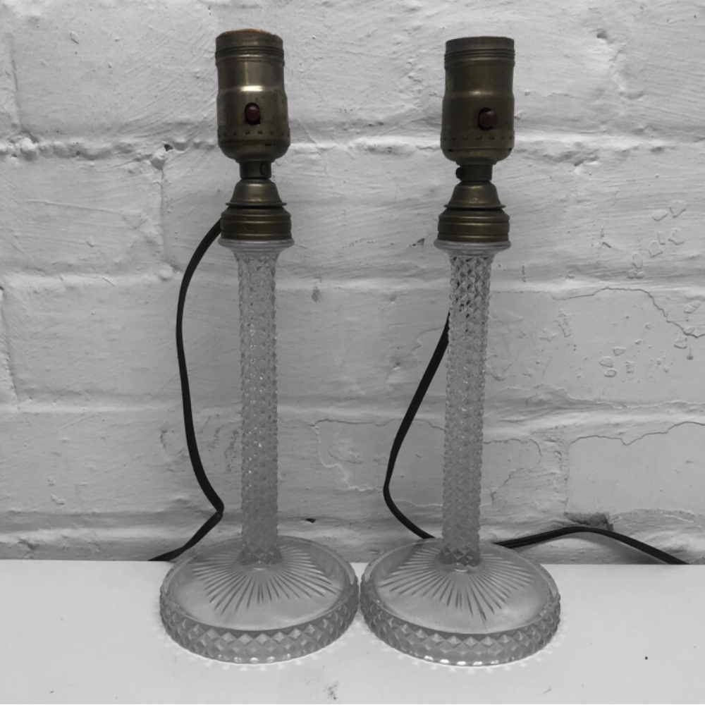 VINTAGE English Hobnail Clear (Round Base) Table Lamps (2) by Westmoreland